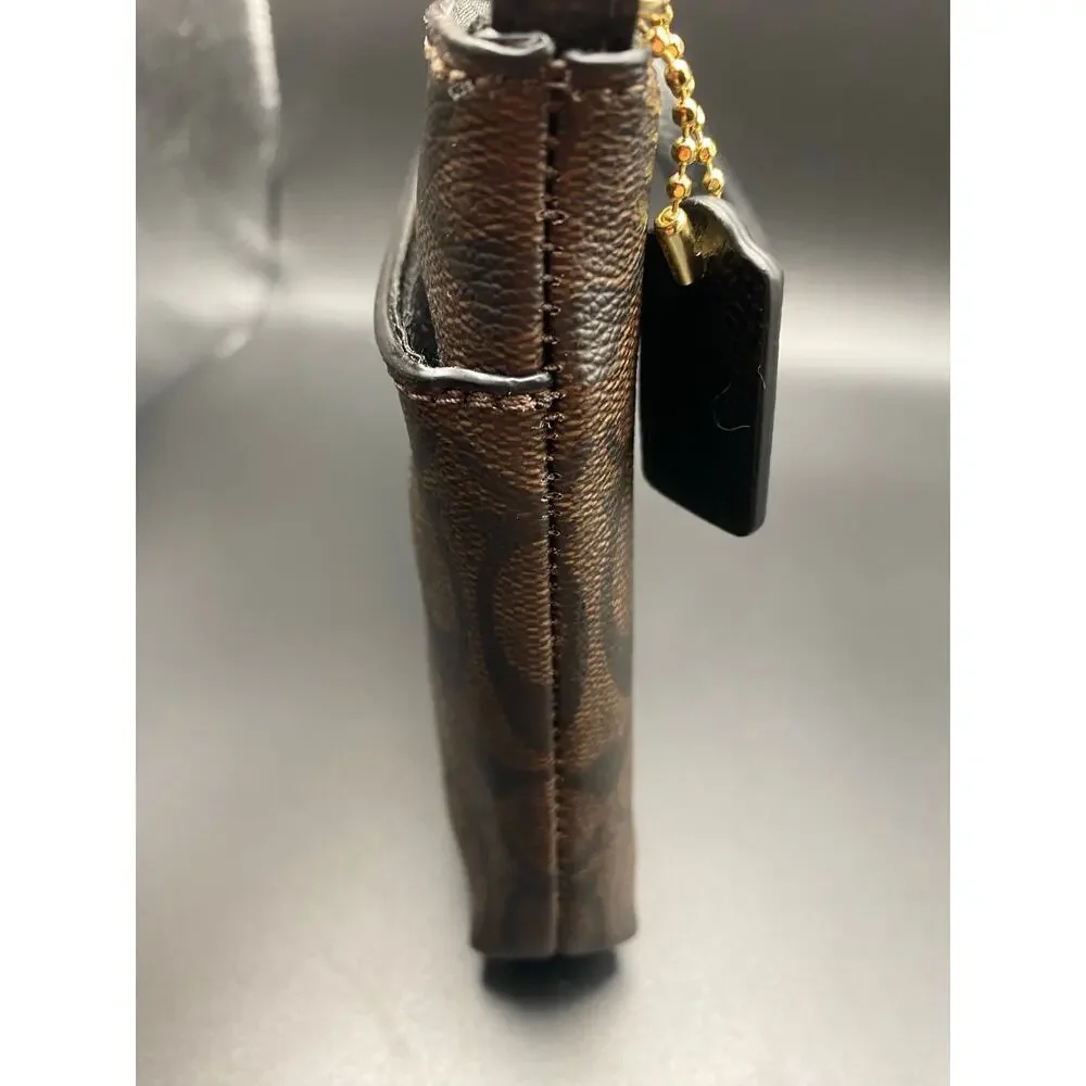 New Coach Signature PVC Pop Pouch Brown and Black Shoulder / Wristlet Bag F65806